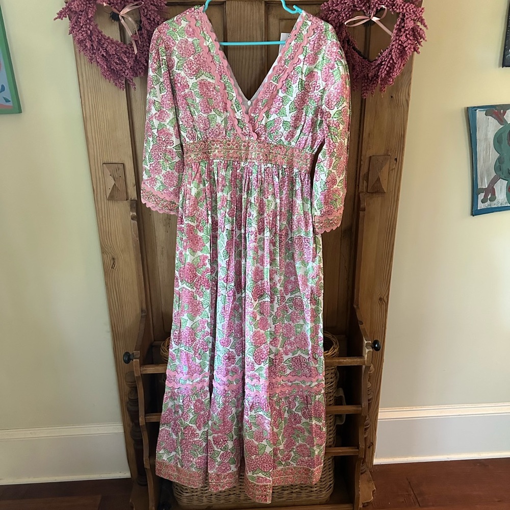 Floral Pink and Green Maxi Dress